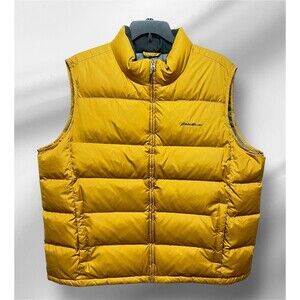 Eddie Bauer Men's Size XXL Yellow Puffer MVest Down Classic Sys Dkhoney
